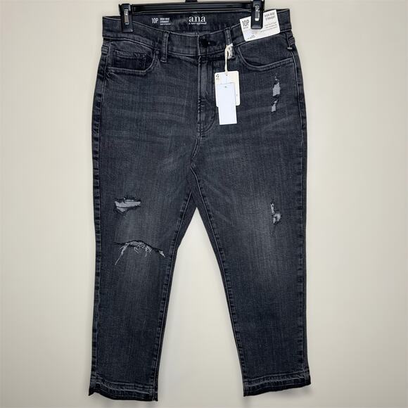 Ana A New Approach Jeans 10 Petite Straight High Rise Distressed Raw Hem Denim - Picture 1 of 9